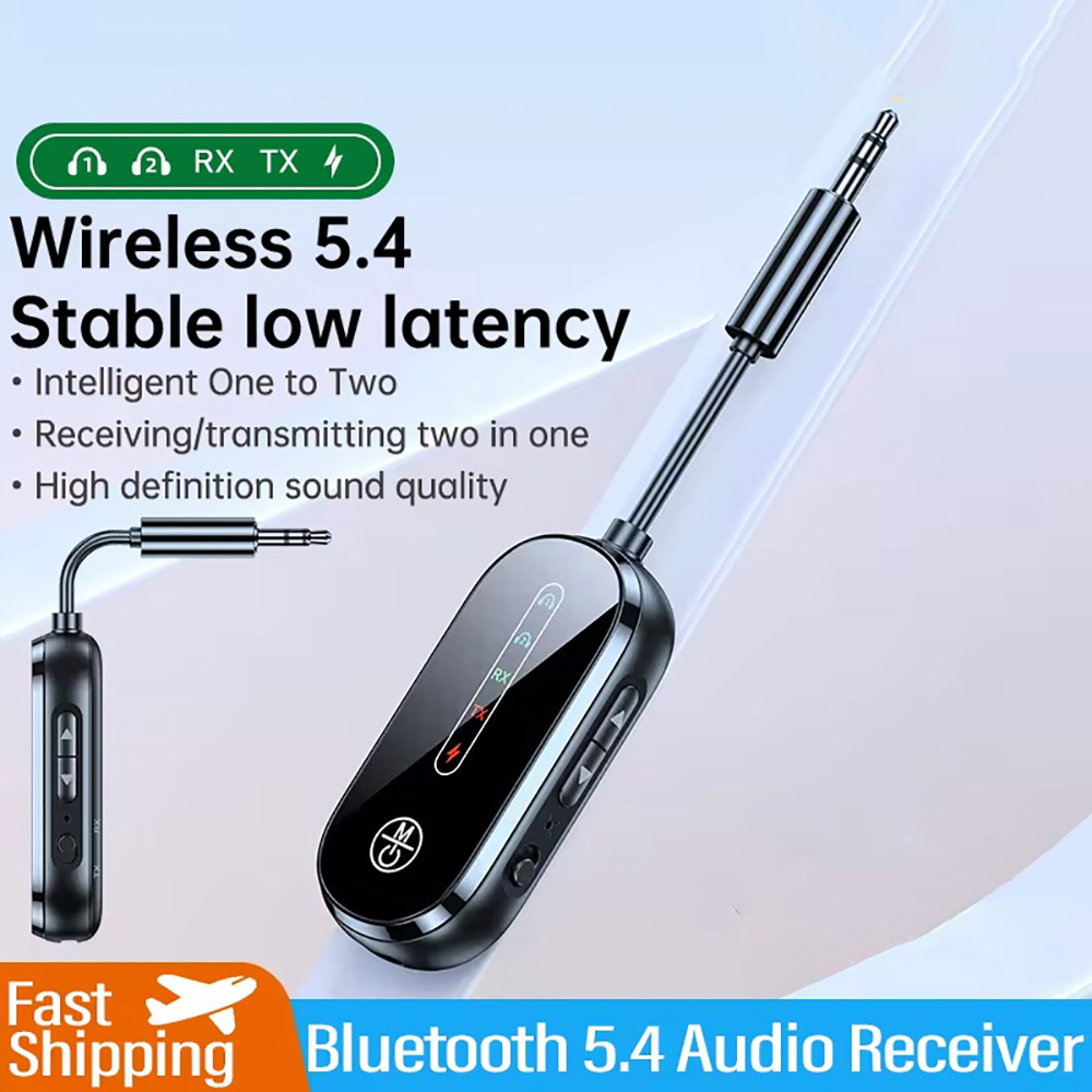 Transmetteur récepteur Audio Bluetooth 5.4 2 en 1, adaptateur sans fil AUX 3.5mm, micro pour voiture, avion, TV, haut-parleur, PC, casque, mains libres