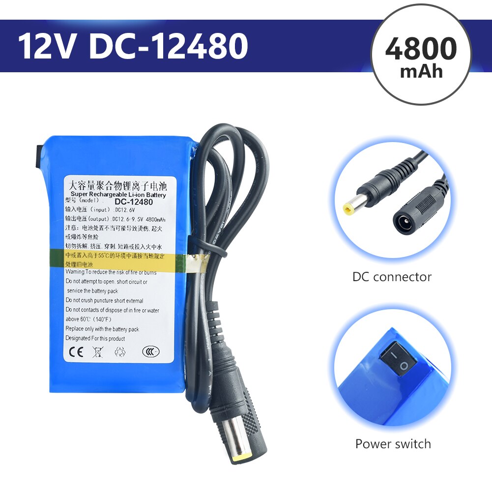 Li-ion Battery DC 12 V 12.6V Rechargeable Lithium Ion Battery Pack + On ...