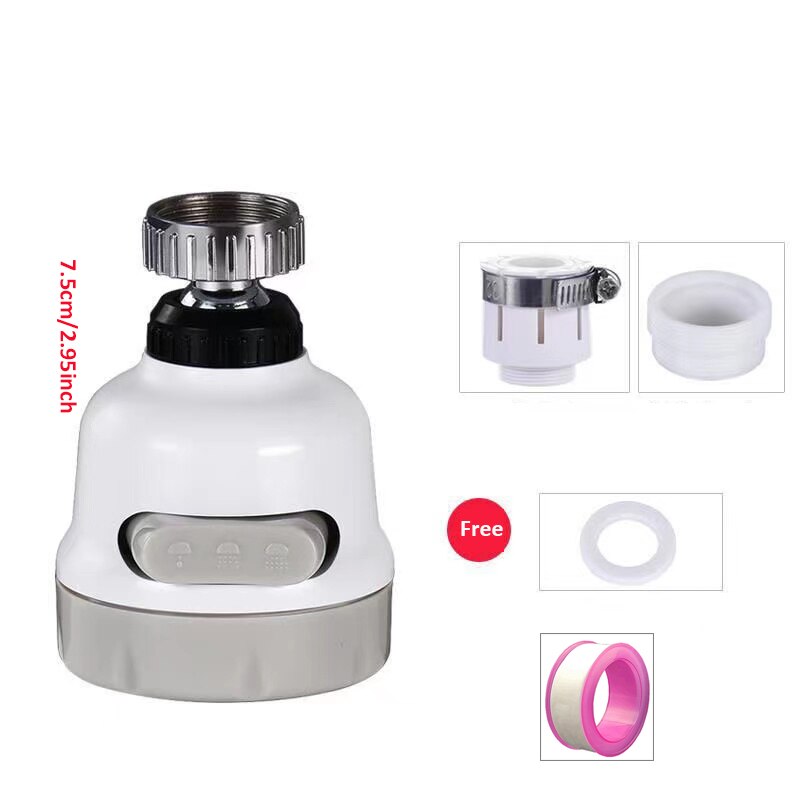 3 Modes Kitchen Basin Faucet Aerator Moveable 360 Degree Adjustable Tap Head Shower Diffuser Rotatable Nozzle Booster Faucet: Milky white 7.5CM