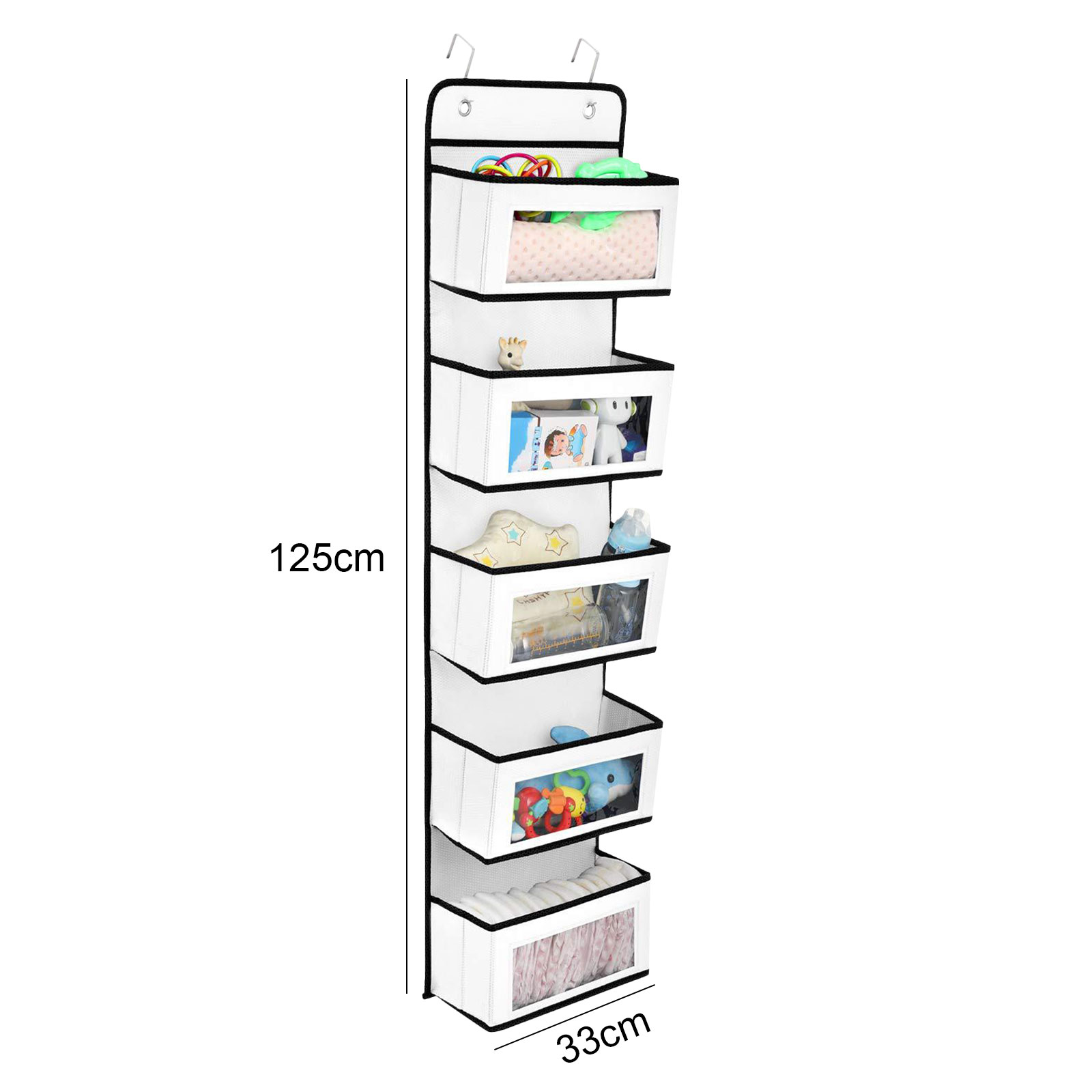 Over Door Hanging Organizer 5 Large Layers Wall Mount Storage Clear Window 2 Metal Hooks Wall Hang Home Storage And Organization