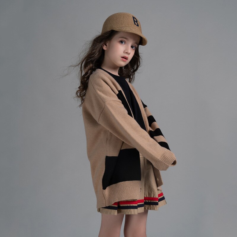 Cárdigan para niñas, suéteres para otoño, ropa para niños, atuendos para niños, abrigo cálido suave de invierno, suéter de punto para niños a rayas