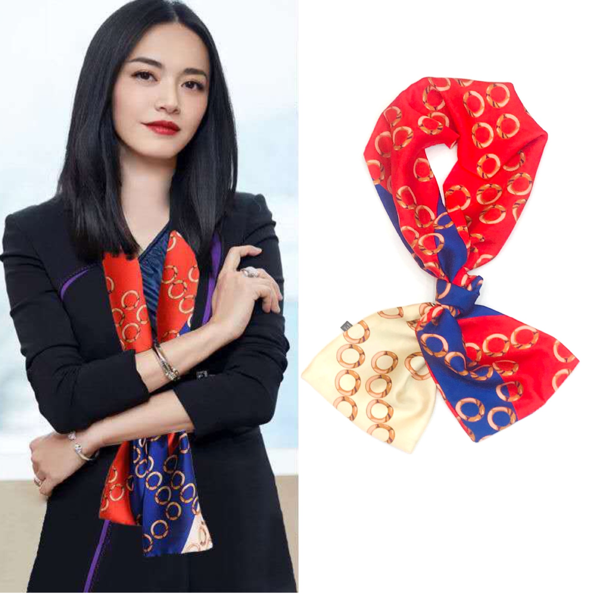 Neue schmale Damen-Seidenschals, Pufferband, Haarschmuck, Krawattenbeutel, 145 x 13 cm, Halstuch, bedruckt, Simulation langer Seidenschal: Rosa