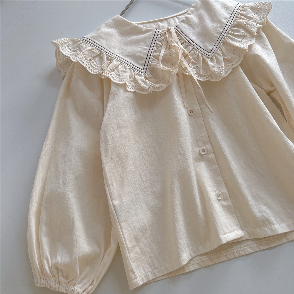 Camisa de encaje para niña 9900B, ropa para niño, blusa con letras bordadas para niña, blusa con cuello de retales de encaje, Tops 2022: 100 for 3y
