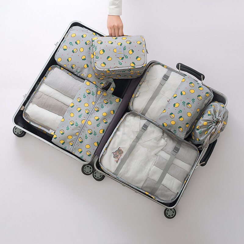 8-Piece Luggage Packing Cube Set - Large Capacity Travel Organizer Bags - Polyester Storage Suitcase Organizer: Grey lemon