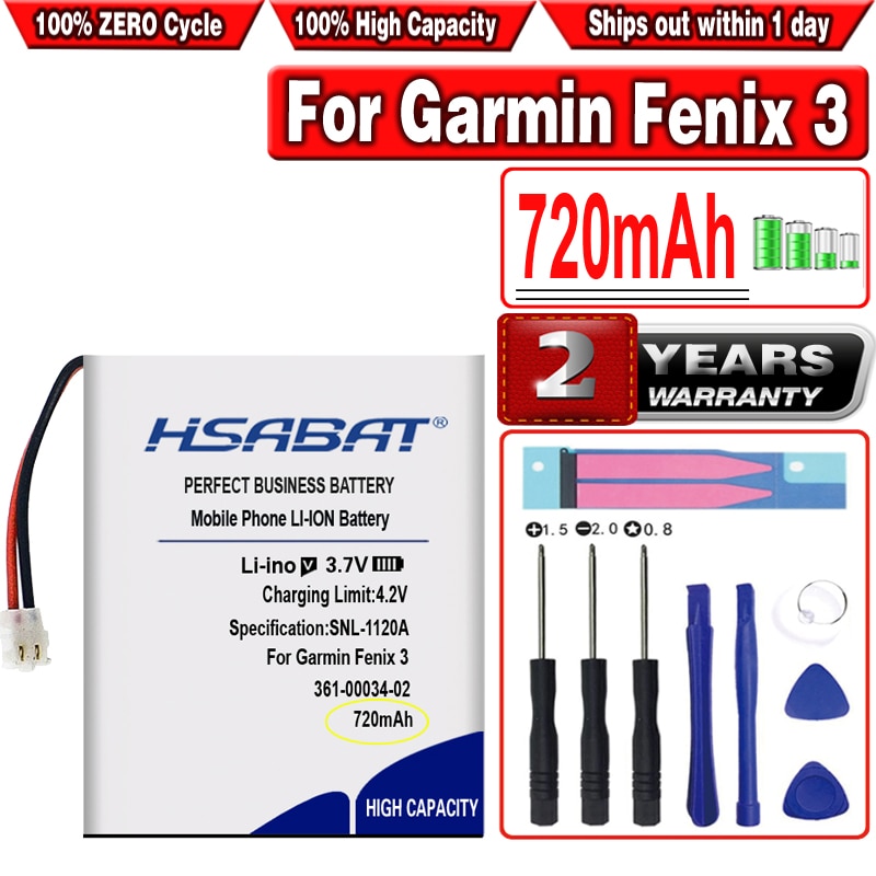 Hsabat 720Mah 361-00034-02 Batterij Voor Garmin Fenix 3, fenix 3 Hr Fenix3 Gps Sport Horloge