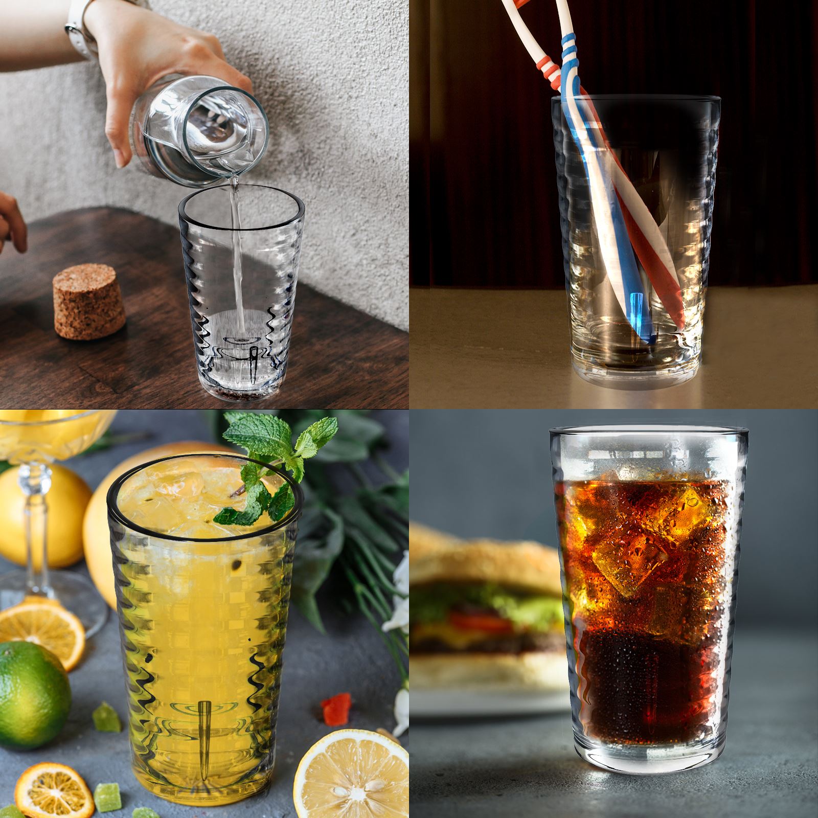 6PCS 385ml Stackable Plastic Glasses Unbreakable Tumblers Food Grade Materials Acrylic Drinking Glasses Set Of 6