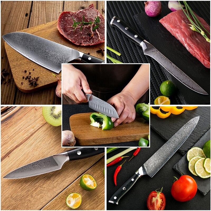Grandsharp Damascus Knife Set 67 Layers vg10 Japanese Damascus Steel Chef Cleaver Boning Kiritsuke Santoku Kitchen Knives