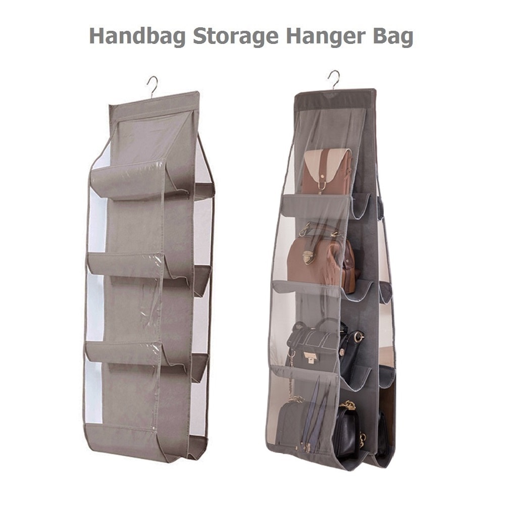 Hanging Handbag Organizer Non-woven Fabric Foldable Transparent Storage Bag Door Wall Sundry Shoe Hanger Pouch Bag 6/8 Pocket