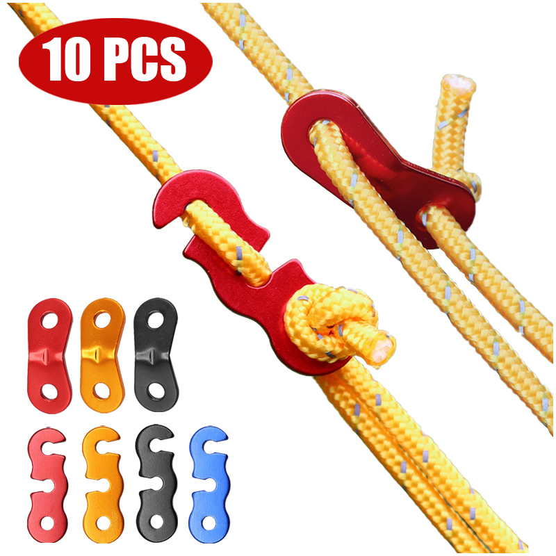 10 Uds. Hebilla de cuerda para tienda de campaña, Kit de sujeción de tensores ajustables de aleación de aluminio, accesorios de seguridad para lona para acampar al aire libre