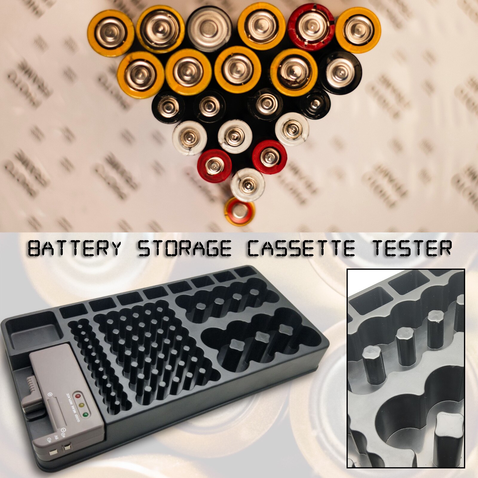 40# Battery Storage Box, Battery Tester, Battery Strength Indicator Capacity Tester Organizer Tester Battery Caddy Rack Box