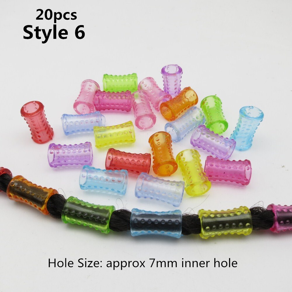 20Pcs-50Pcs Plastic Colorful Transparent Crochet kids Braids hair braid dread dreadlock beads rings clips tube Hair Accessories: 20pcs Style 6