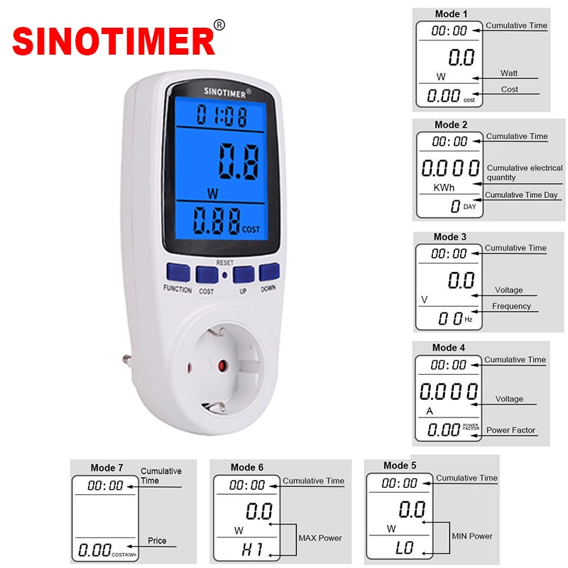 EU Plug AC 230V 16A Electric Power Energy Meter LCD Backlight Watt Calculator for Household Appliances Consumption Monitor