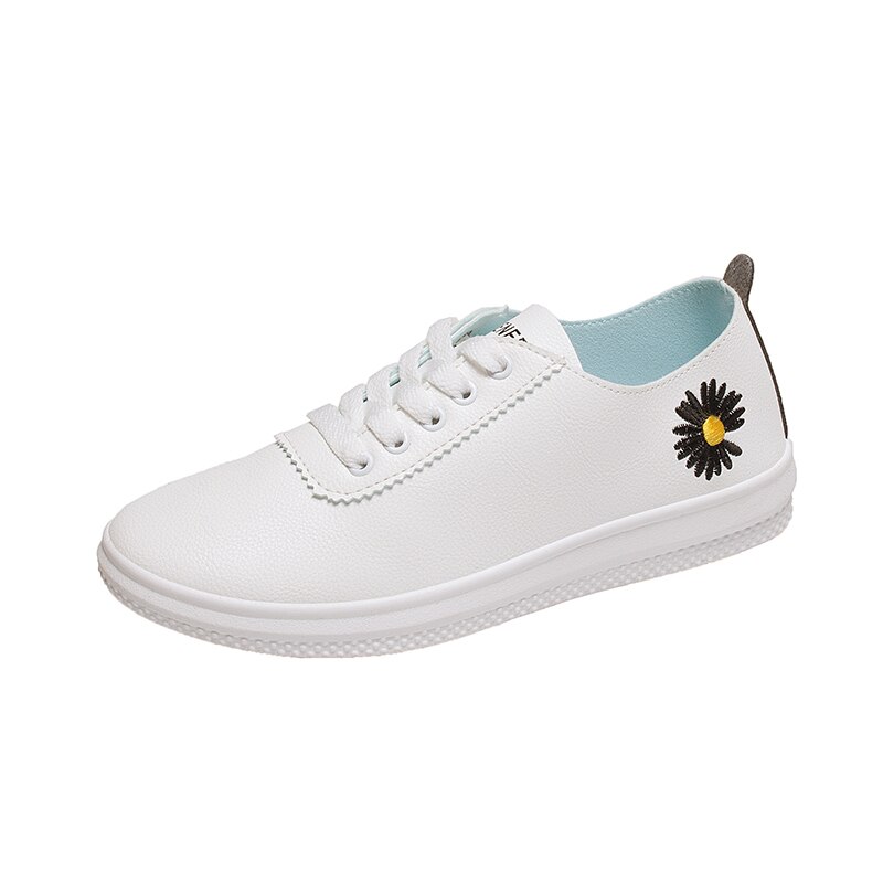 Lente lage schoenen student ademend vrijetijds zacht comfortabel antislip ronde kop dames kleine witte schoenen: Wit zwart / 36