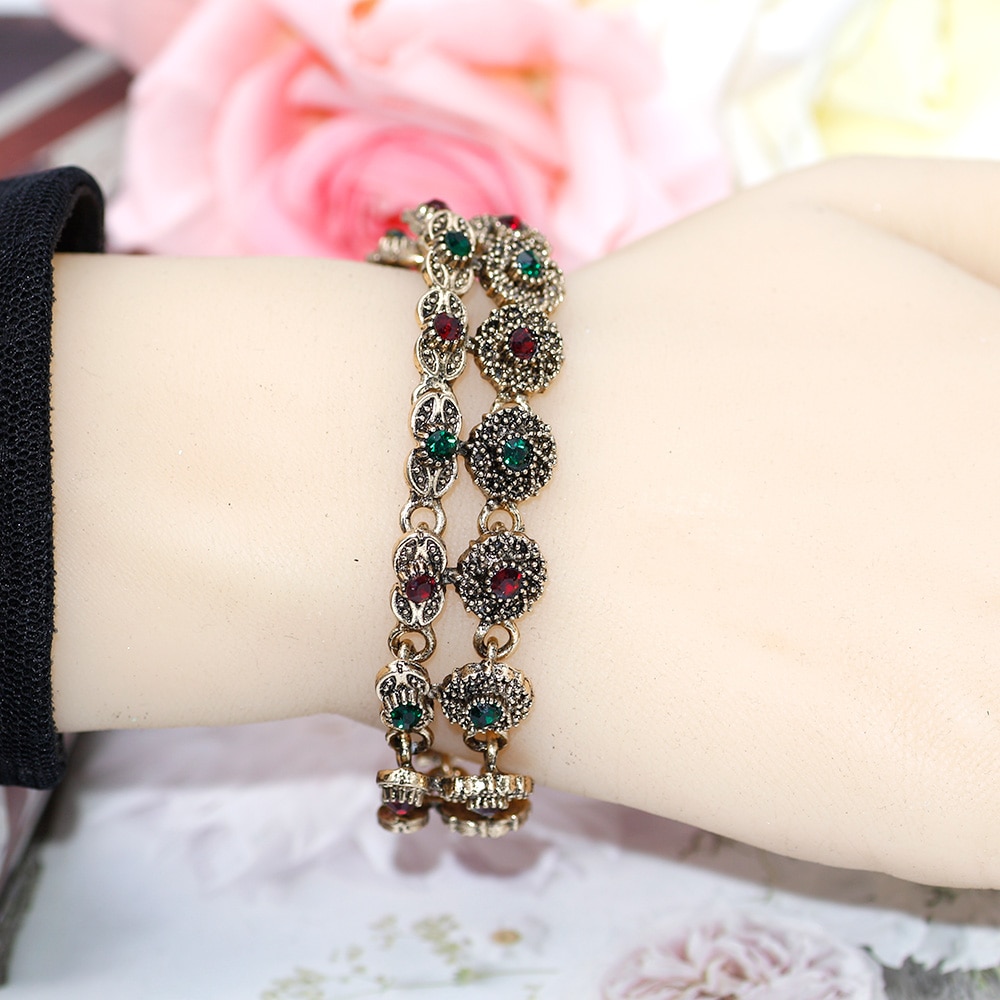 Sunspicems Retro Goud Kleur Turkse Armband Voor Vrouwen Etnische Bruiloft Sieraden Volledige Rhinestone Charm Armband Bohemen Bruids