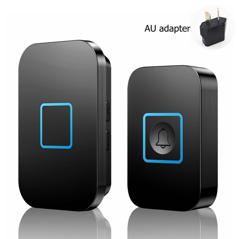 Smart Home Wireless Waterproof Doorbell 300M Remote 1 Button 1 2 Receiver US EU UK Plug Intelligent LED Light Door Bell 60 Chime: black 1x1 AU