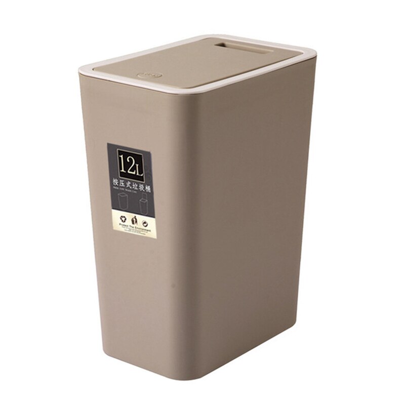 12L Bathroom Trash Can Toilet Kitchen Waste Bin Dustbin Garbage Bin Press Lid: Brown