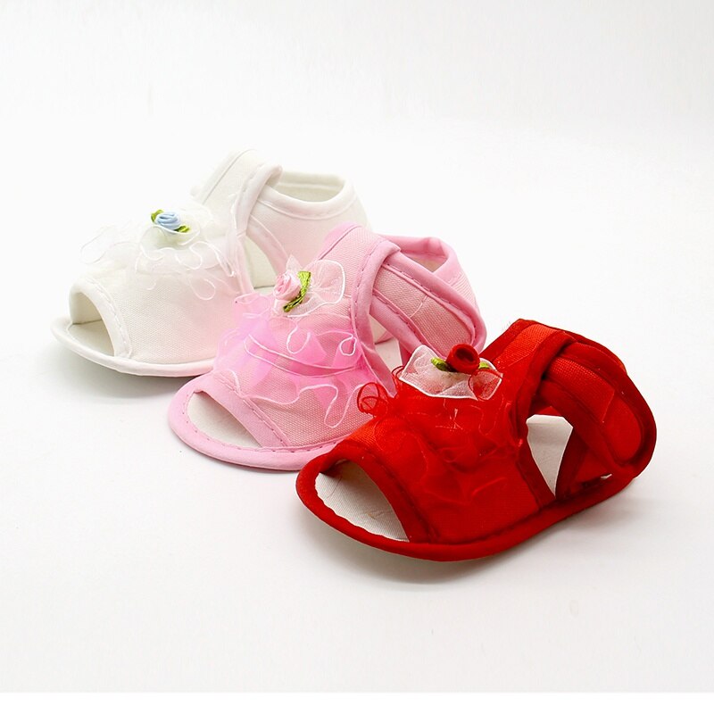 Rosa branco vermelho bebê menina rendas flores sandálias de tecido algodão sandálias femininas menina verão shoesflowers sandálias novo
