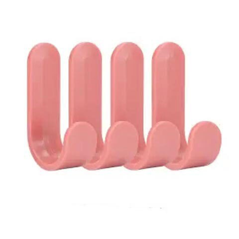 4pcs/set Towel Hooks Plastic Door Hangers Self Adhesive Wall Hangers Hat Racks Keys Hanger Home Decor: Pink