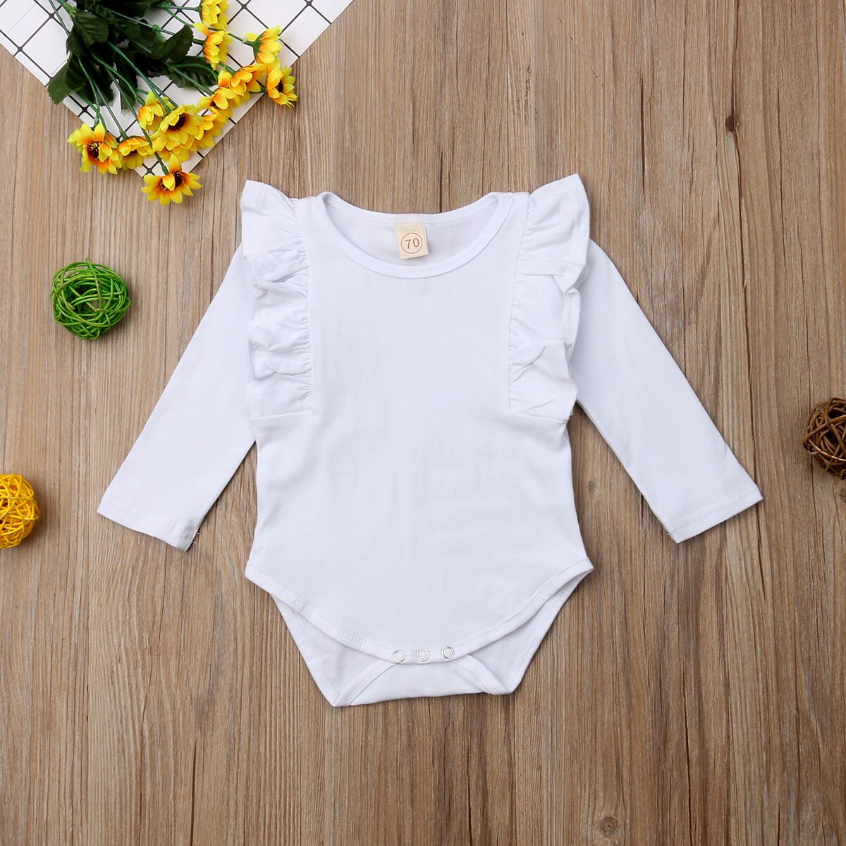 Herfst peuter baby meisjes jongens casual warme bodysuits 5 kleuren lange ruches mouwen effen katoenen jumpsuits