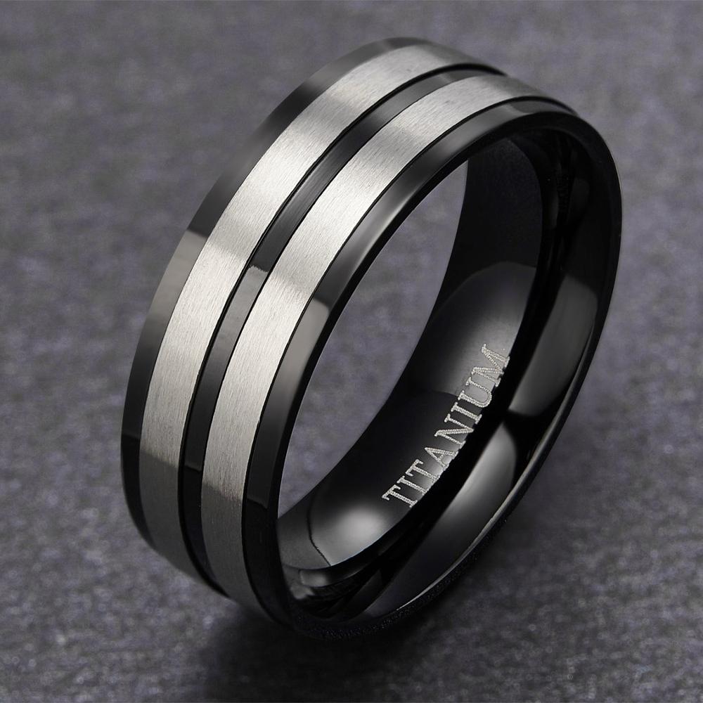 8mm svarta spår borstad titan män ring förlovningsringar kärlek bröllop band enkla pride smycken bague anel masculino
