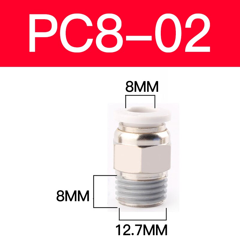 1 pcs Pneumatic quick-release trachea quick connector metric thread straight through APC4/6-M5PC8-M6/M8/M10M12M16: PC8-02