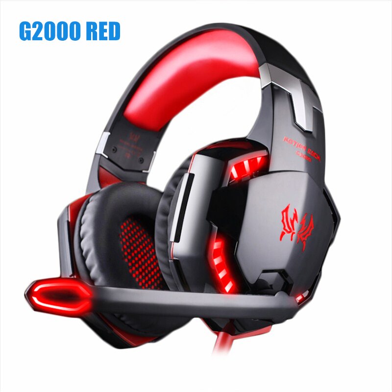 Headset over-ear trådbundna spelhörlurar gaming hörlurar djup bas stereo casque med mikrofon för  ps4 xbox pc laptop gamer: G2000 röda