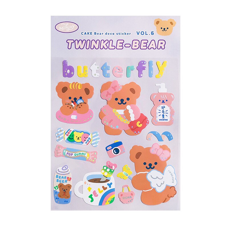 Mohamm 1Pc Milkjoy Series Korean Style Glittery Bear Stickers Decoration Scrapbooking Paper Stationary: A