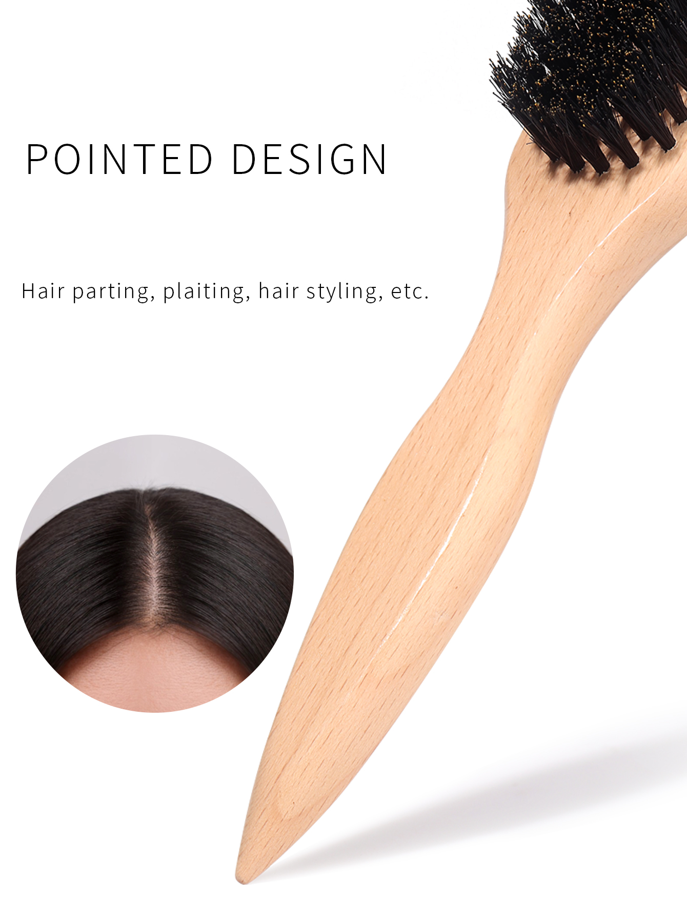 Boar Bristle Slick Back Hair Brush for Sleek Ponytail Bun & Smoothing Baby Hairs, Flyaways, Edge Control - Backcombing & Teasing