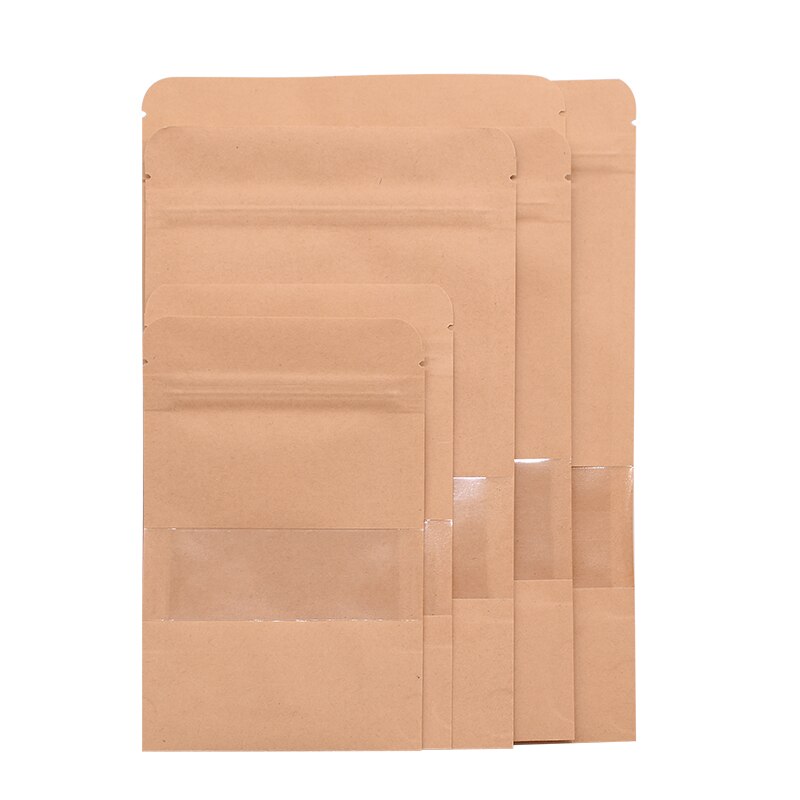 10Pcs Kraft Paper Food bags Stand up Pouches Coffee Sweet Candy Packaging Dried Food Fruit Cookie Storage Zip Lock Sealing Bags