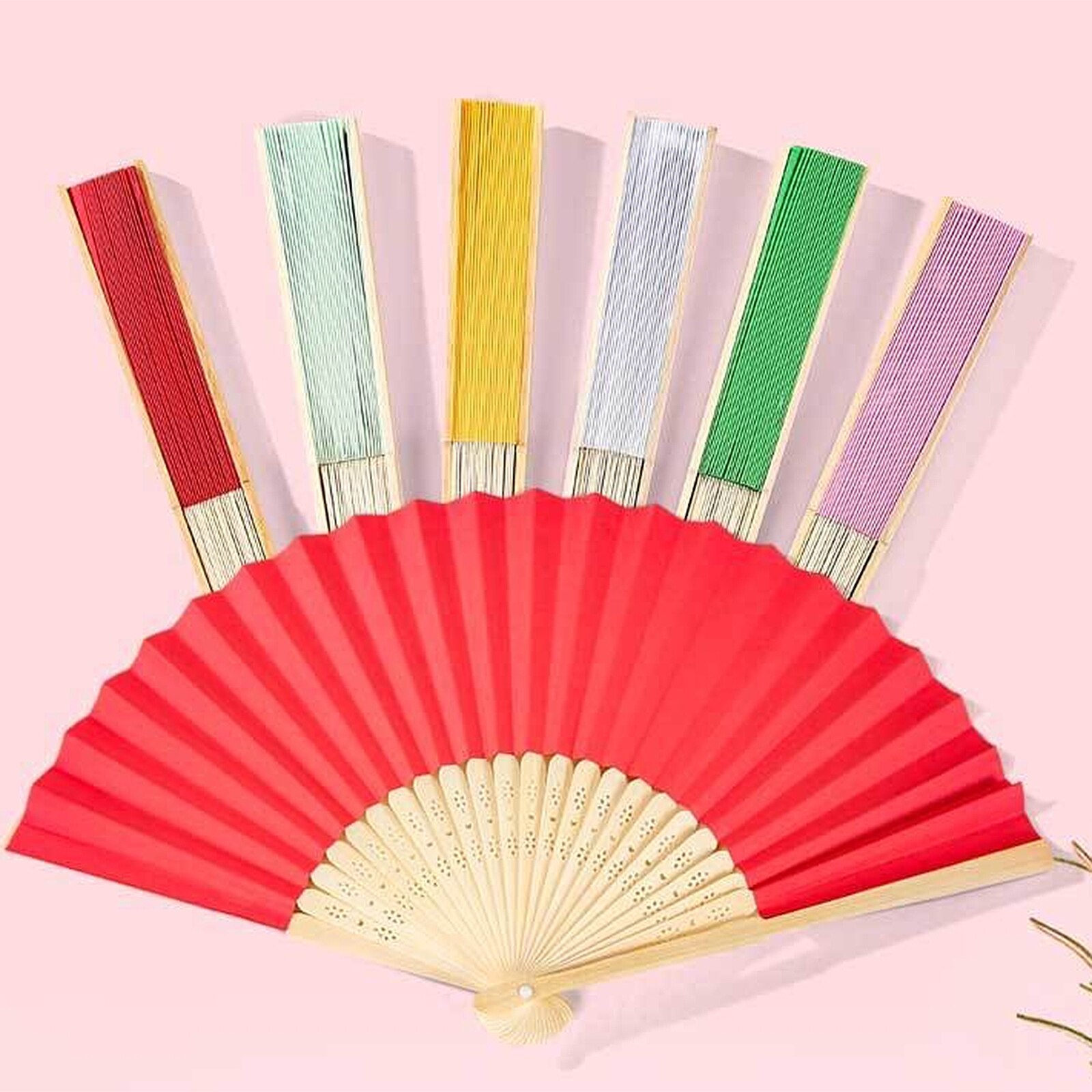 1Pcs 21Cm Hand Geschilderd Vouwen Papier Fan Draagbare Party Hand Dansen Fan Kant Zijde Hand Held Effen Kleur fan Chinese Decor