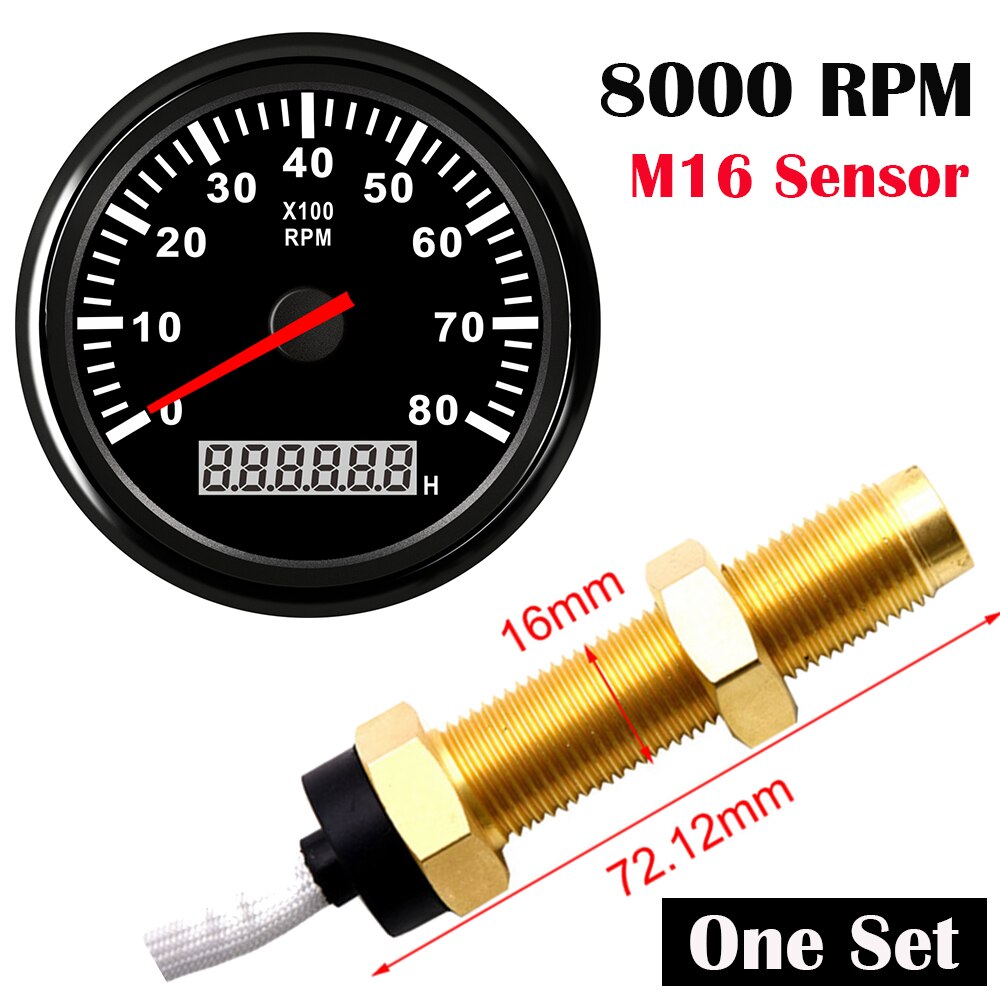 Universal 85mm Tachometer Car Marine TachoMeter Gauge with Hourmeter 3000,4000,6000,8000RPM Boat Tachometer 12V/24V toerenteller: BN 8000 with M16