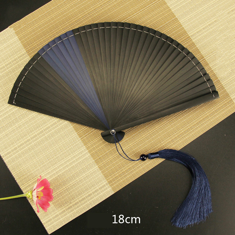 Japanse Stijl Retro Bamboe Hand Fan Klassieke Kant Ventilador Draagbare Zomer Dame Kleine Vouwen Fan Chinese Vrouwen Hand Fans: Deep Blue