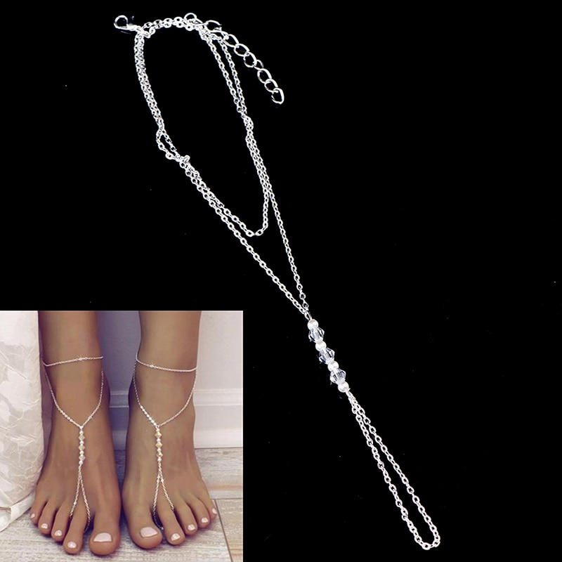 Perle ankelbånd kvinner ankel armbånd Strand imitasjon perle barfot sandal ankel kjede fot smykker: Sv