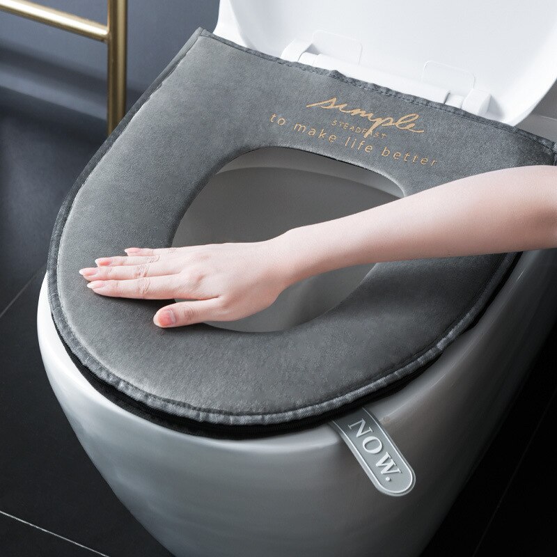 Épaissi luxe coton Linter doux lavable fermeture éclair salle de bain pleine taille universel accessoires ensemble couverture de siège de toilette
