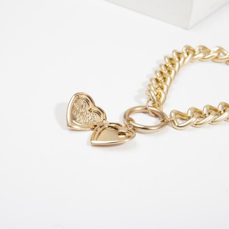 Punk Metalen Hart Choker Ketting Voor Vrouwen Grote Dikke Ketting Ronde Hollow Multilayer Hanger Lange Kettingen Sieraden