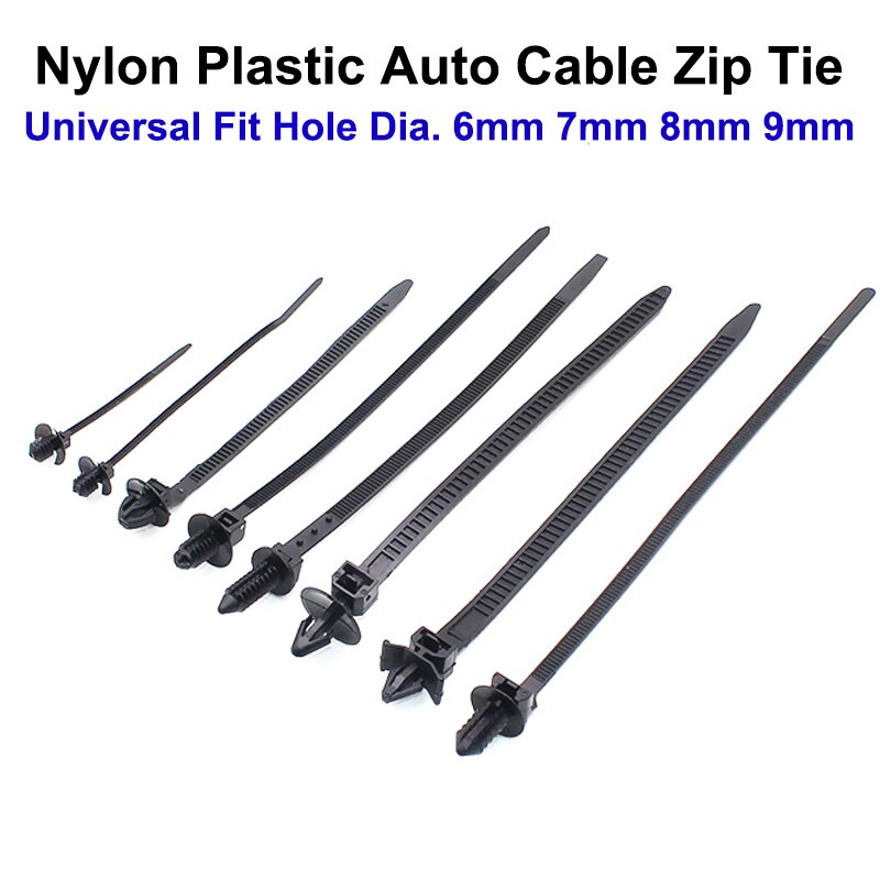 20pcs 6mm 7mm 8mm Hole Nylon Plastic Vehicle Cable Tie Car Wiring Harness Retainer Clip Nylon Zip Ties Push Mount Auto Fasteners