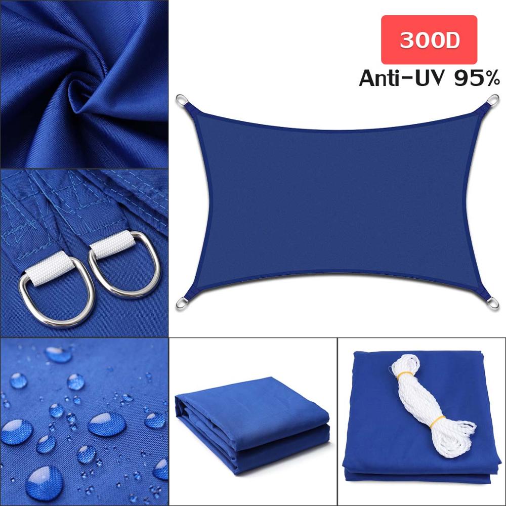 Waterproof 300D Sand Blue Square Rectangle Shade Sail garden terrace Canopy swimming Sun shade Camping Hiking Yard sail awnings