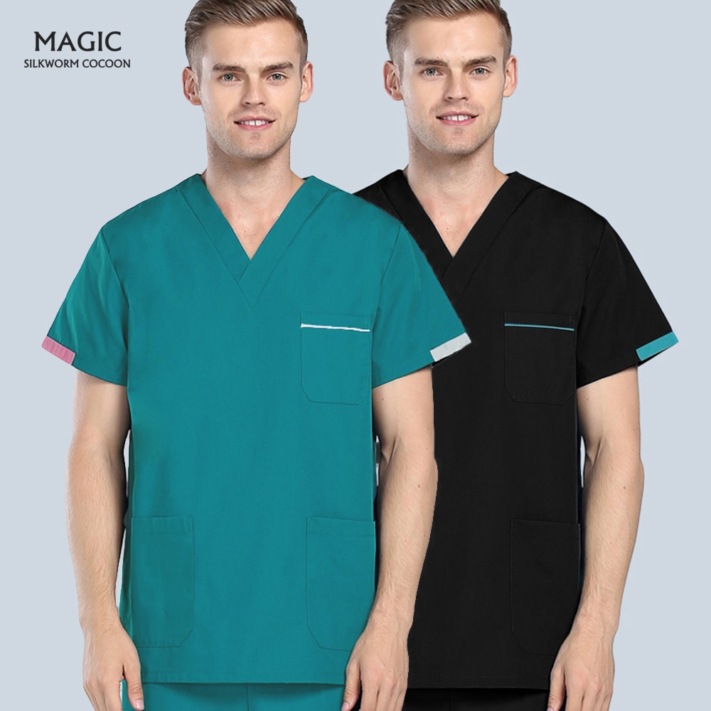 Männer Peelings Eingestellt Sommer Kurzarm V-ausschnitt Spa Uniform Hundesalon Agentur Schönheit Salon Arbeiter Kleidung Pflege Matt Tops Hosen