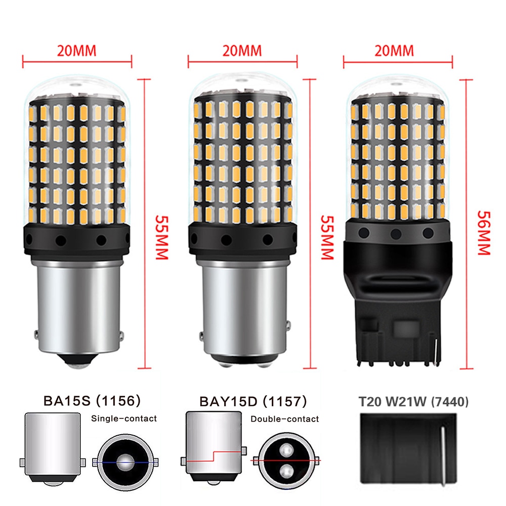 Luz Led de marcha atrás para coche, Bombilla de señal de giro automática, superbrillante, BA15S, P21W, 1157, BAY15D, P21/5W, 12V, blanco, rojo
