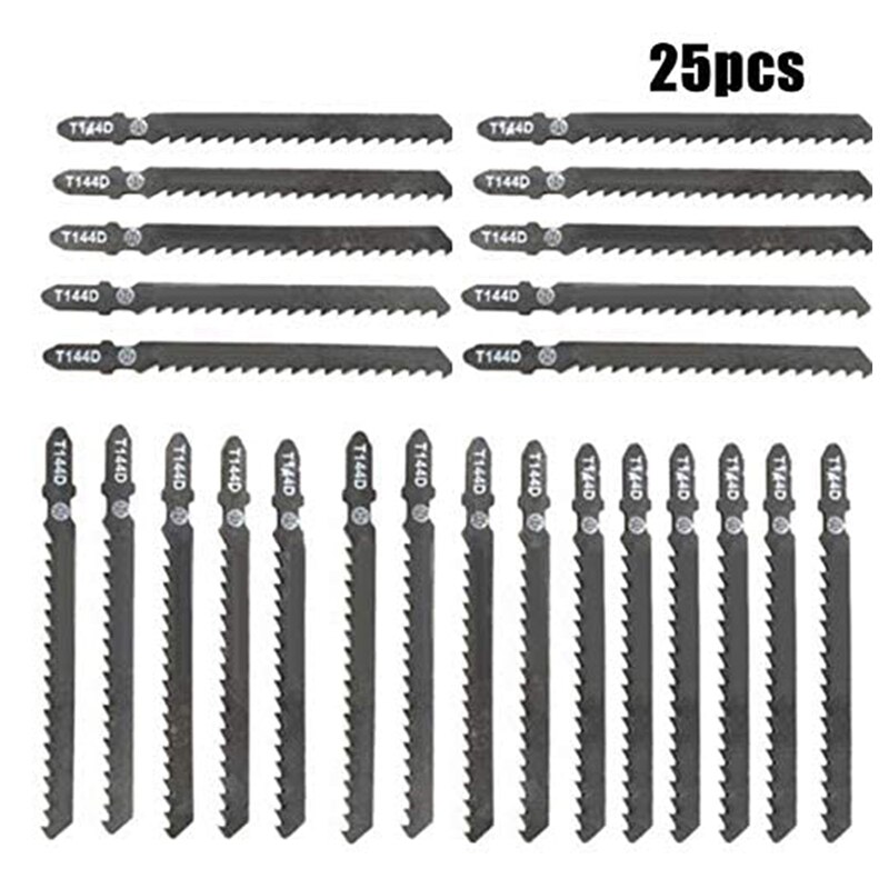 25PCS HCS T-Shank Jigsaw Blade Curve Cutting Tool Kits Metal Steel Jigsaw Blade Set for Woodworking Tools Cutting- T144D