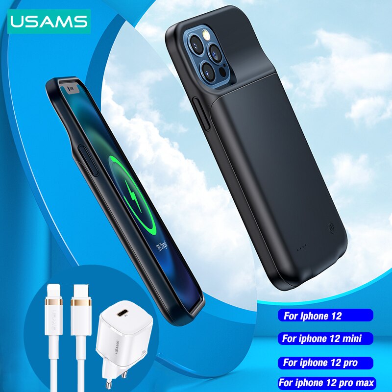 USAMS ładowarka tylna obudowa dla Iphone 12 pro max mini Power Bank ładowarka pokrywy skrzynka dla iPhone 11 Pro max X XR 6 7 8 plus