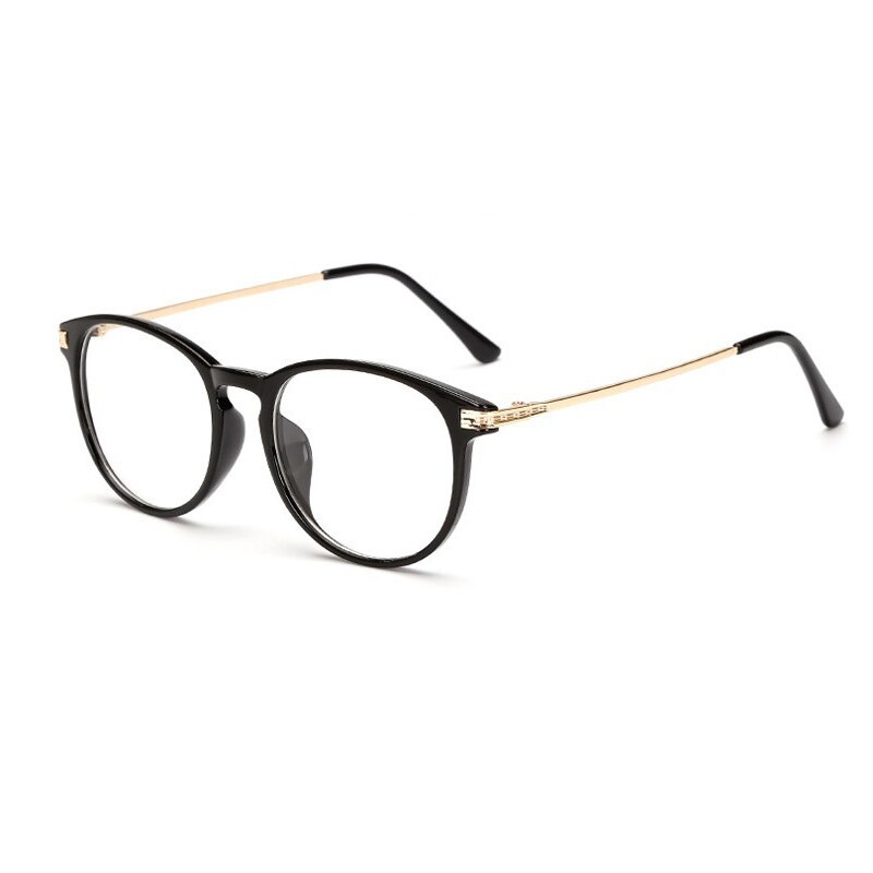 Elbru Klassieke Mode Plain Bril Retro Kleurrijke Brillen Comfortabele Grote Metalen Bril Frame Clear Lens Bril Unisex: Bright Black Gold