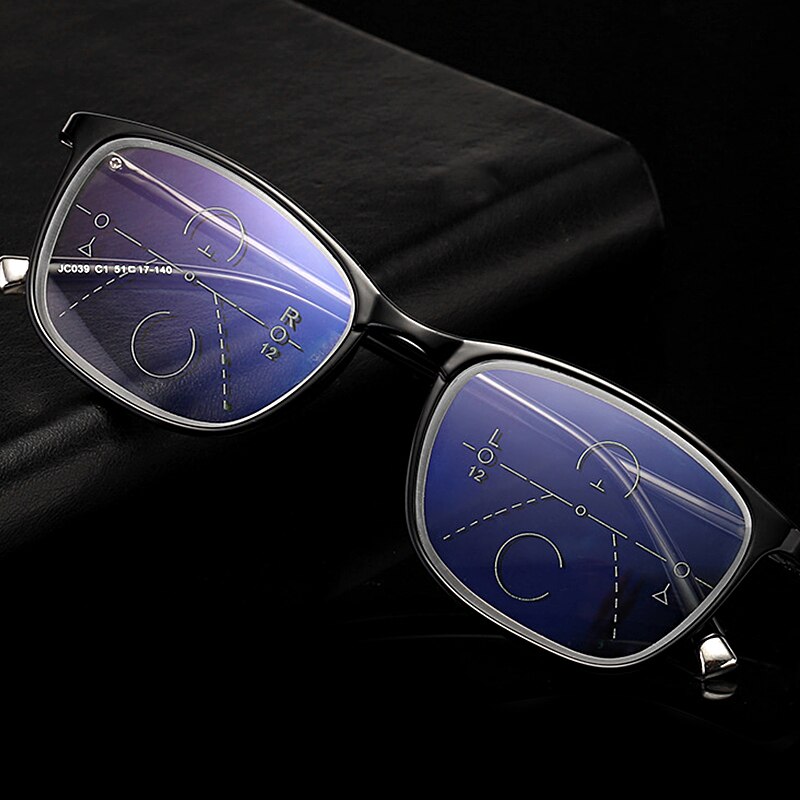 Progressive Photochromic Multifocal Reading Glasses Men Presbyopia Anti Uv Blue Ray Ultralight TR90 Full Rim Solid Bridge black