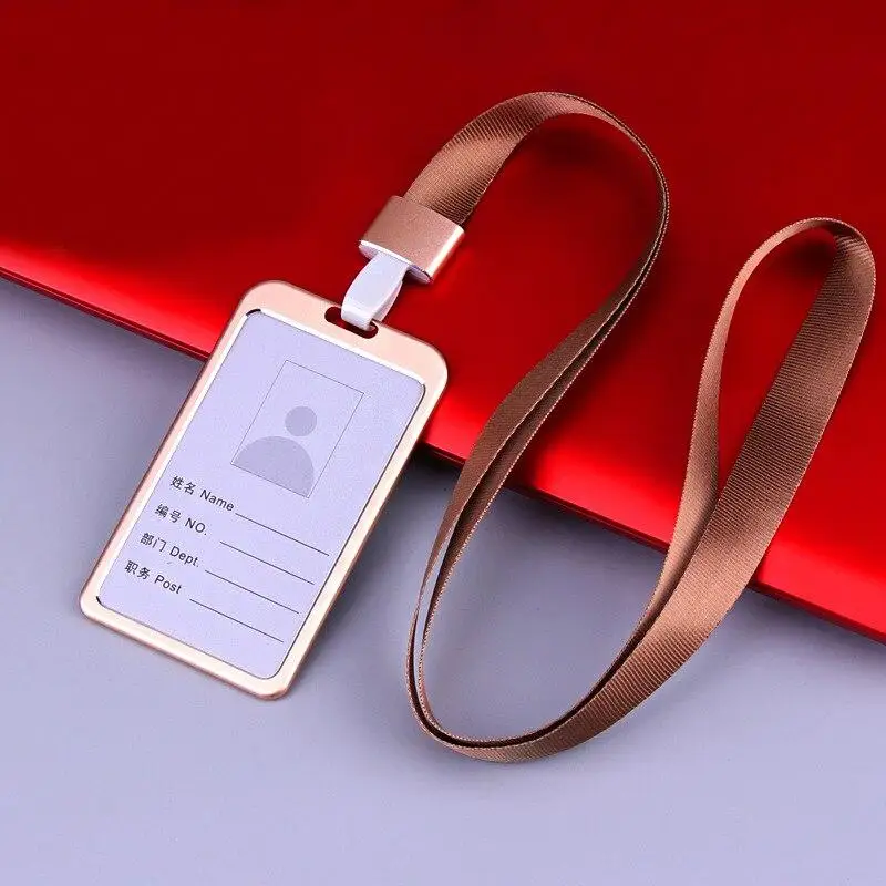 Aluminum Alloy Working Permit Cover ID Name Card Badge Holder Business Pass Card Lanyard Sleeve Case Metal Work Card Case Women
