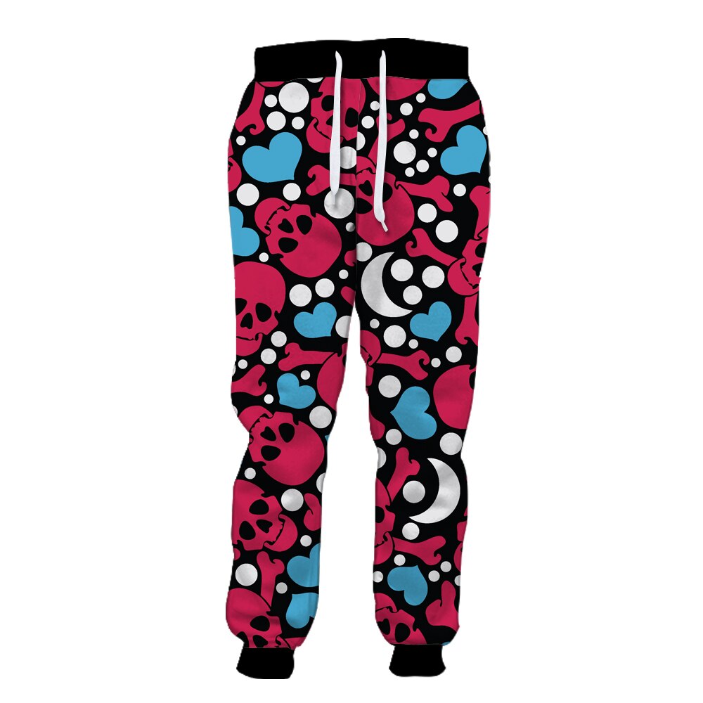 Blauw Hart Wit Moon Stip Red Skull Print Mode 3D Joggingbroek