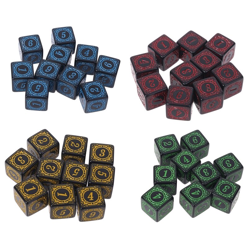 10Pcs D6 Polyhedral Dice Square Edged Numbers 6 Sided Dices Beads Table Board 652D