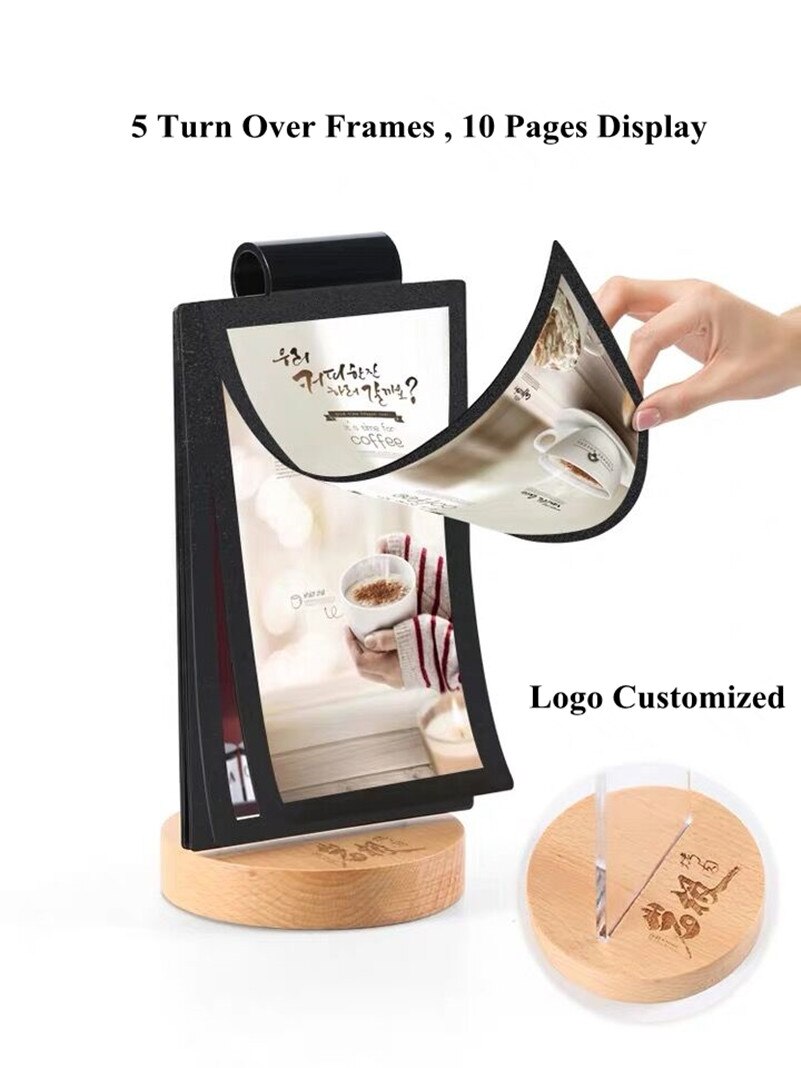 Double-sided Acrylic Wood Base Table Card Menu Sign Holder Desktop Leaflet Display Holders Stand Price Label Board Billboard