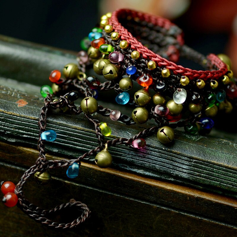 Fascino braccialetto della boemia braccialetto dell'involucro per le donne di colore di pietra naturale campana di rame e perline catena boho etnico dei monili vinatge 2018