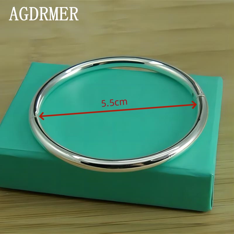 Mode Vrouwelijke 925 Sterling Silver Bangle Eenvoudige Effen Smooth Armband Voor Vrouwen Charm Sieraden Party Verjaardag: WHITE