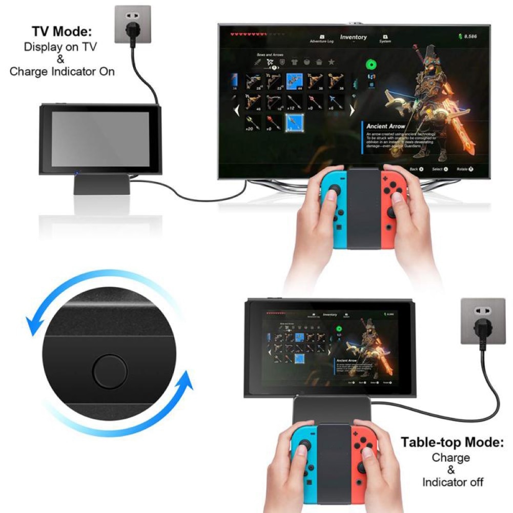 Stazione di Ricarica Nintendo Switch - Supporto Portatile - Convertitore TV - Supporto Gioco